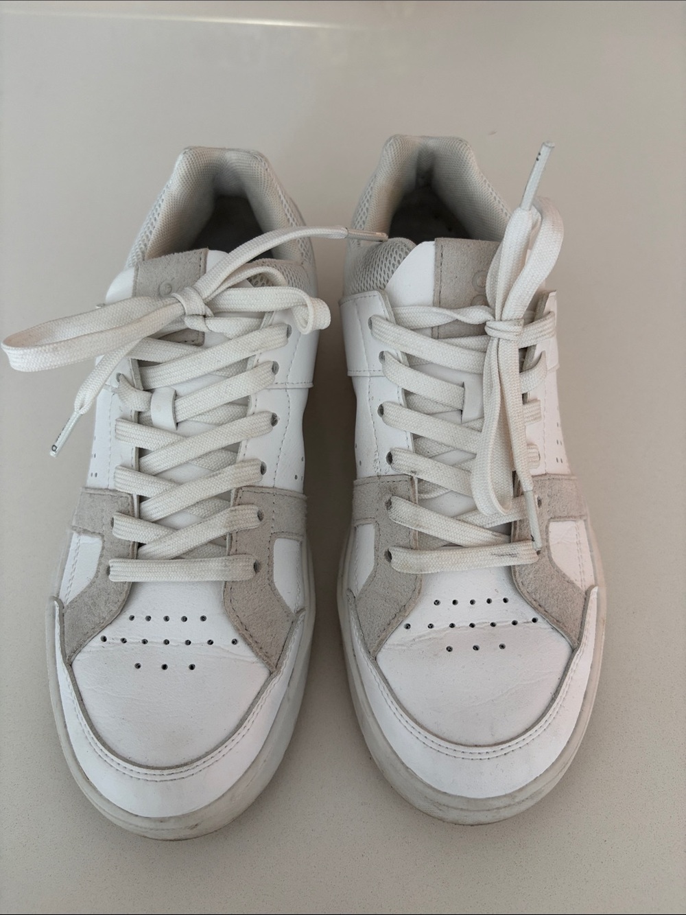 On Running White and Light Gray Lace-Up Sneakers